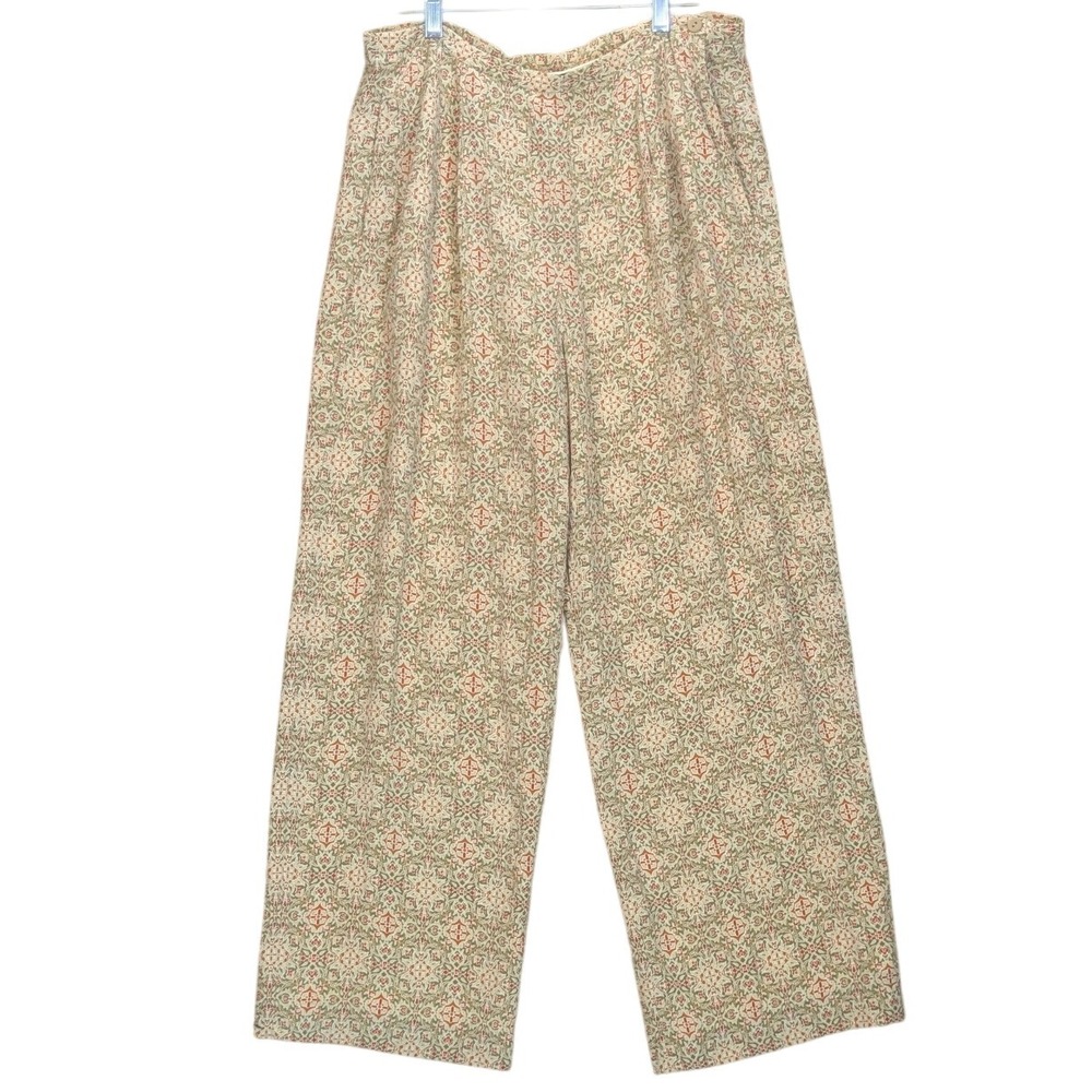 Liz Claiborne Collection Wide Leg Pants Floral Print Boho Silky Women's Large?‎